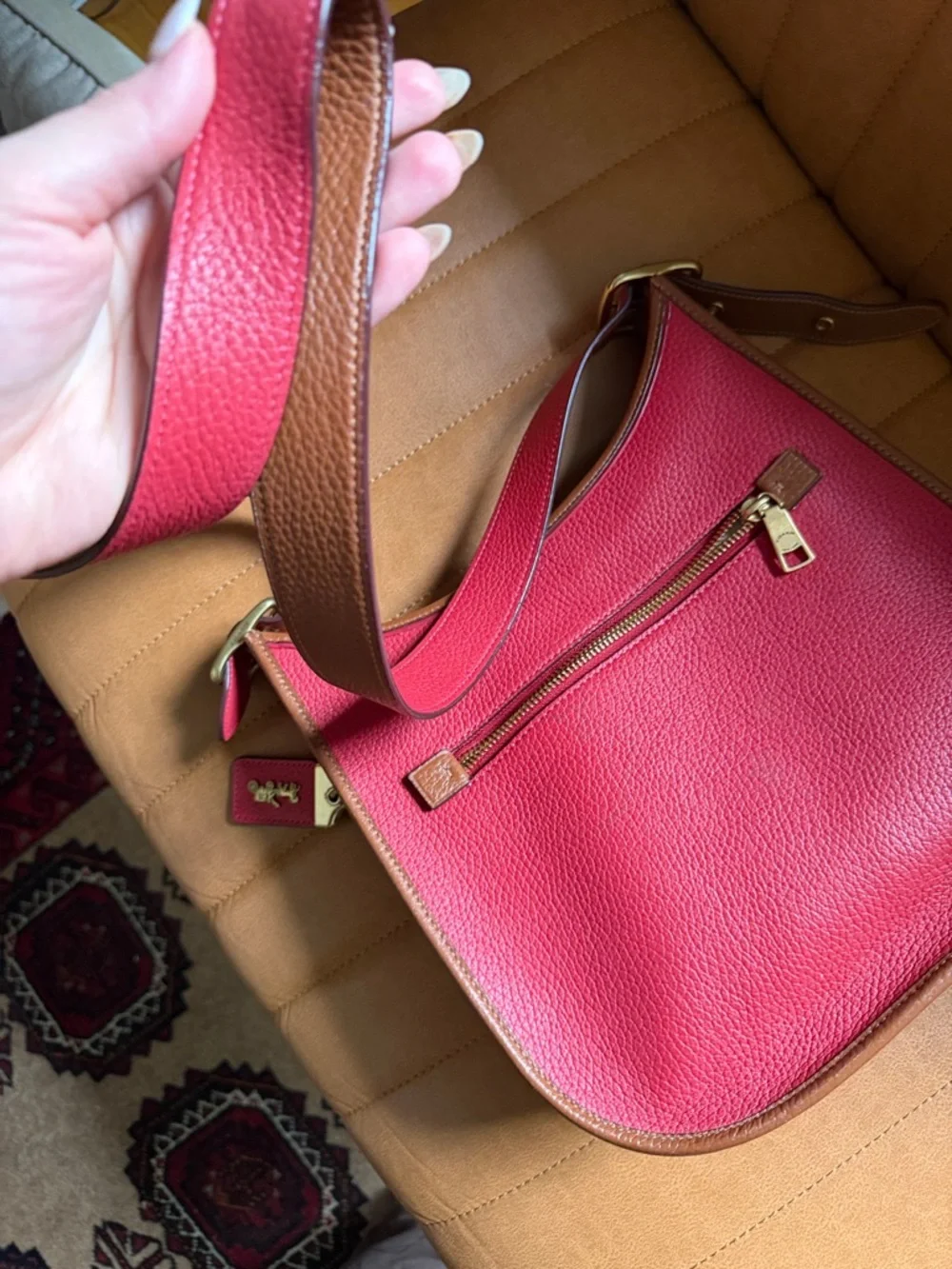 Coach Red Two-Tone Leather Shoulder Bag - Picture 8 of 9